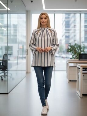 NWT Women's Long Sleeve Stripe Cut Out Top Blouse